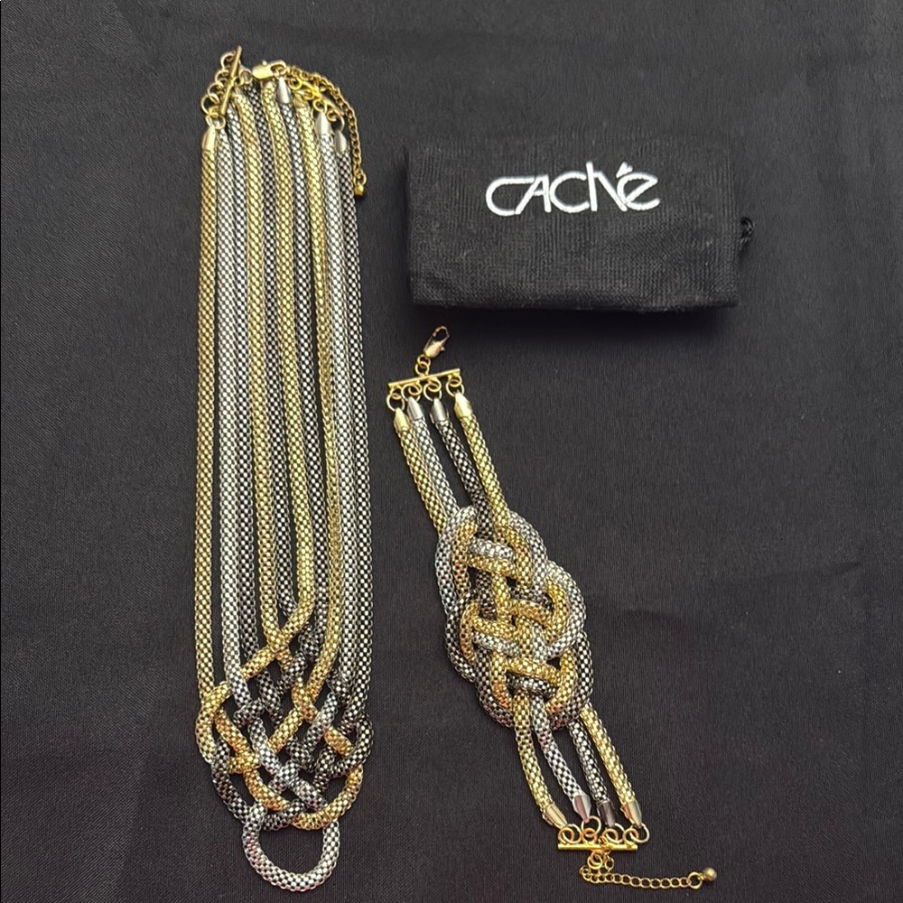 Cache Gold and Silver Necklace Set Intricate Woven Design